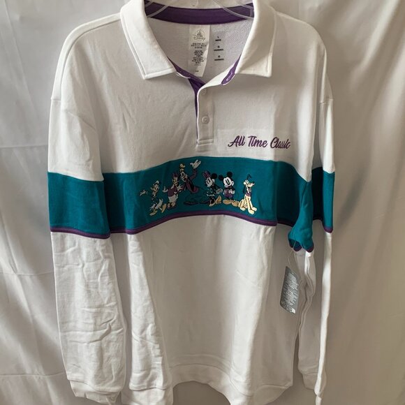 DISNEY PARKS All Time Classic Mickey Mouse & Friends Henley Sweater Sz LARGE - Picture 1 of 6